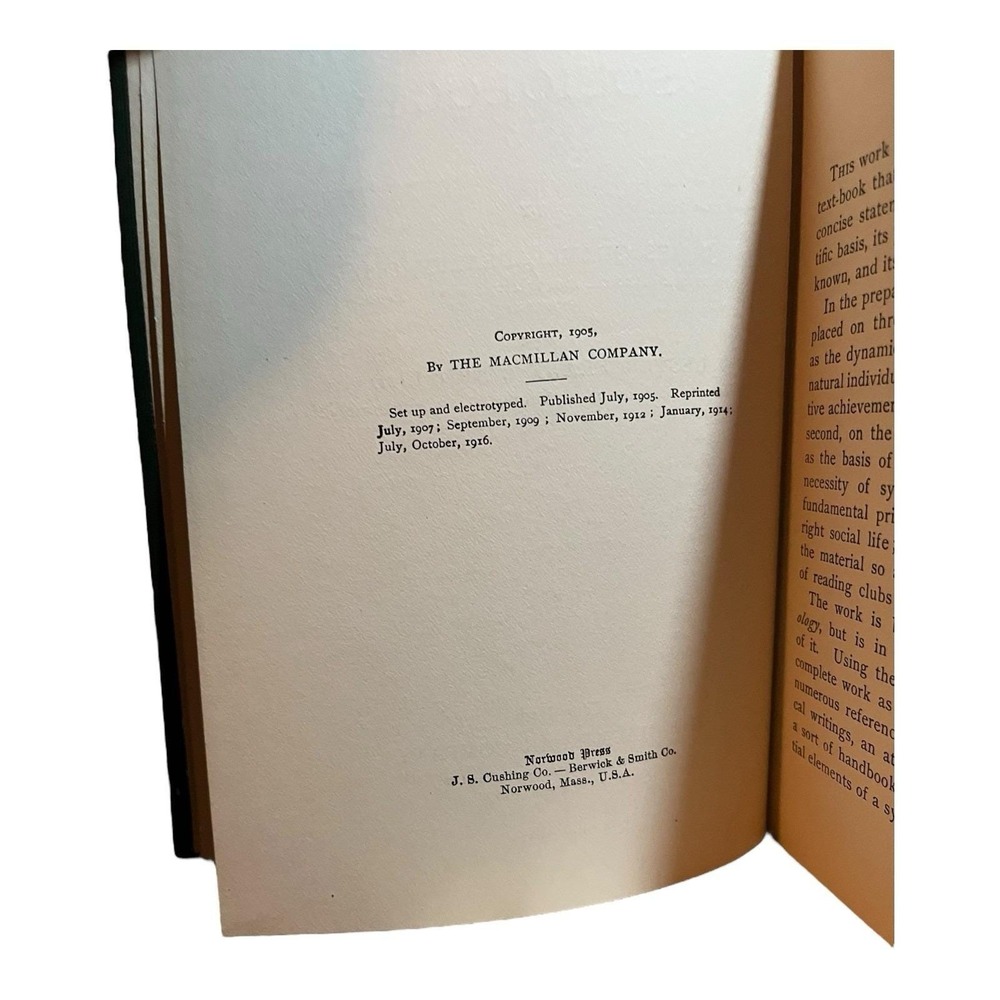 Antique 1916 Dealey & Ward A Text-Book Of Sociology Macmillan Company Hardback - Picture 7 of 8
